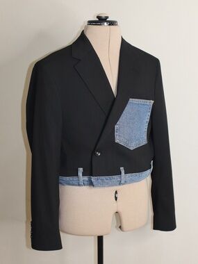 Stylish Upcycled Blazer with Denim Details